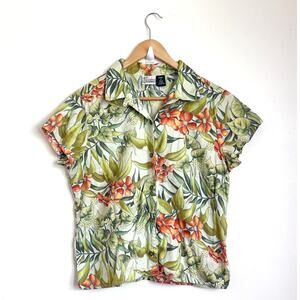 Patagonia‎ Pataloha Hawaiian Womens Camp Shirt Size 14 Tropical Floral Button Up